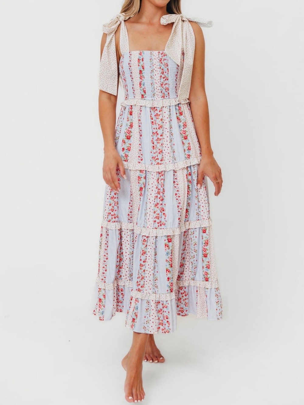 Worth collective Floral Tie-Shoulder Midi Dress